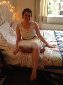 Looking like a runaway bride on my birthday last summer.